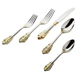 20th Century Baroque Accented 24kt Gold Plated 18/10 Stainless Steel 20 Piece Flatware Set, Service For 4