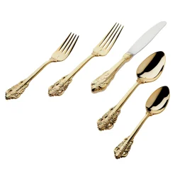20th Century Baroque 24kt Gold Plated 18/10 Stainless Steel 20 Piece Flatware Set, Service For 4