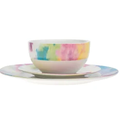Tie Dye Multicolor Porcelain 16 Piece Dinnerware Set, Service For 4