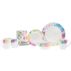 Tie Dye Multicolor Porcelain 16 Piece Dinnerware Set, Service For 4