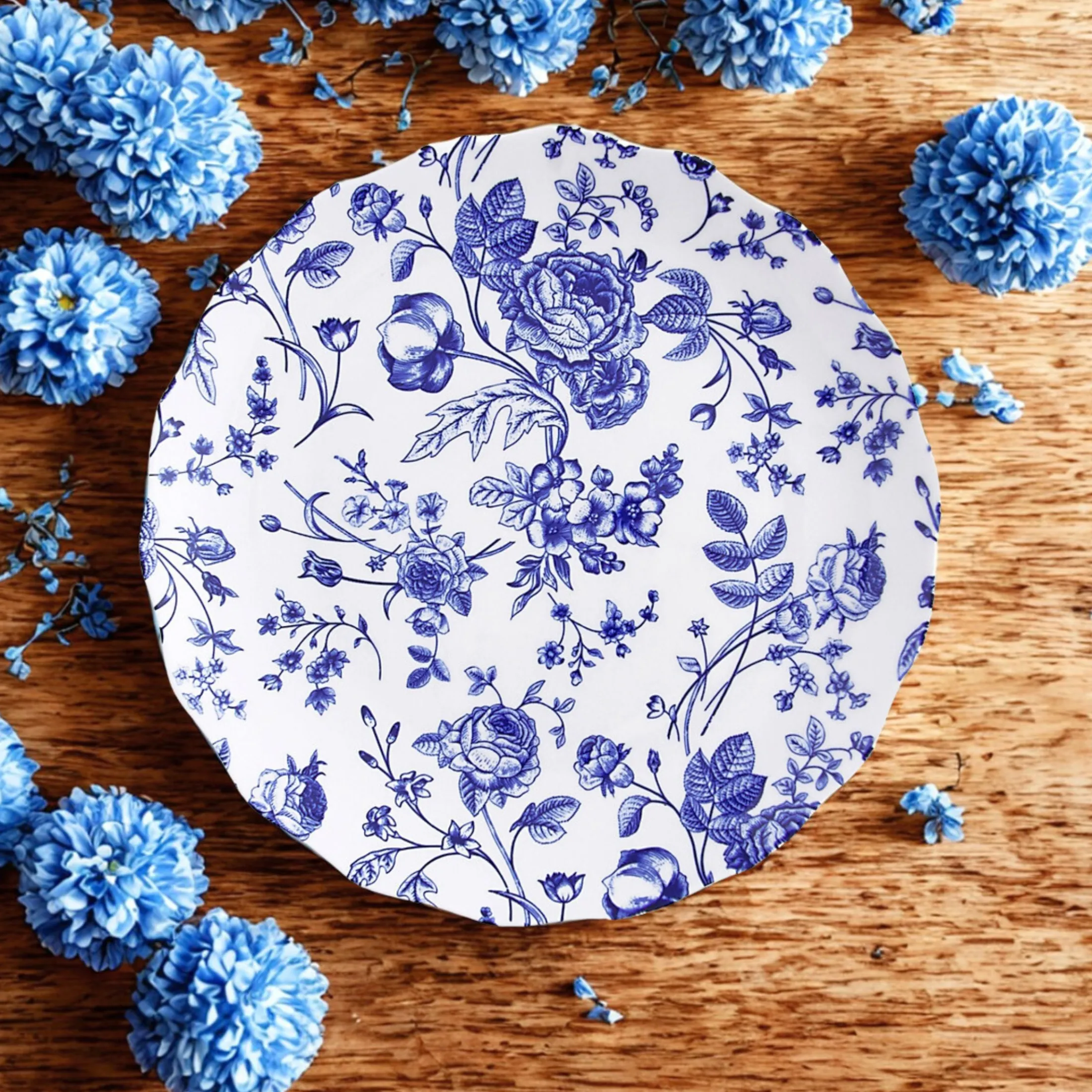 Vintage Bluetiful Floral Scalloped Dinner Plate