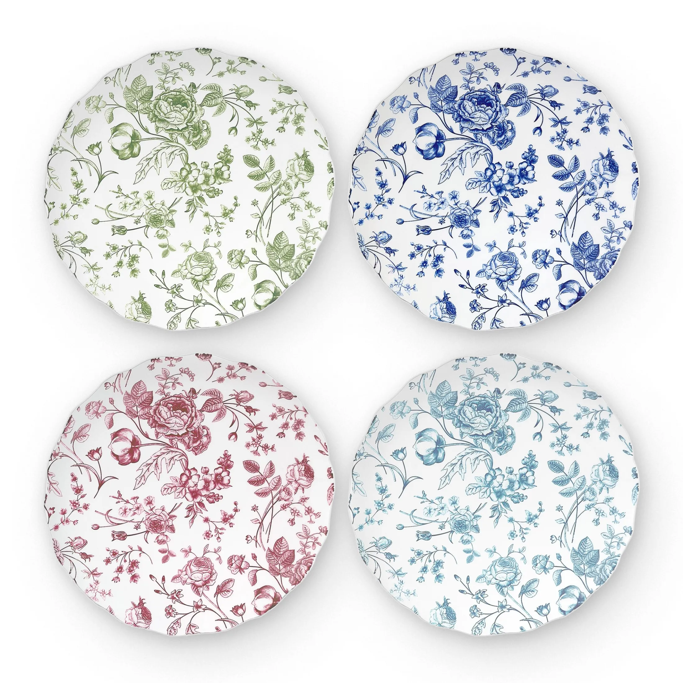 Vintage Bluetiful Floral Scalloped Salad Plate, Set of 4