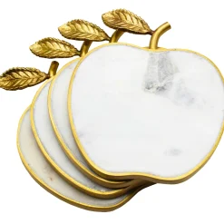 White Marble Apple Coaster Set