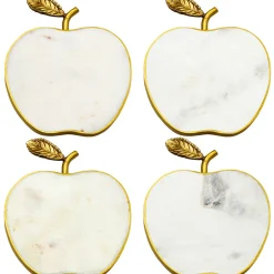White Marble Apple Coaster Set