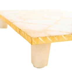 White Quartz Gold Edge Raised Challah Board