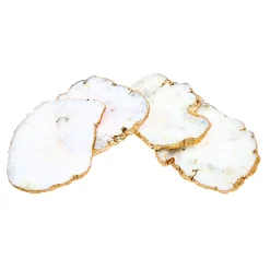 White Quartz Gold Metallic Edged Coaster Set