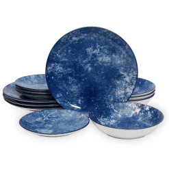 Wingate Blue Porcelain 12 Piece Dinnerware Set, Service For 4