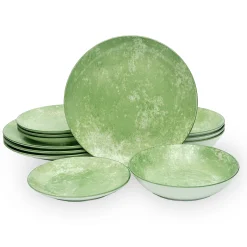 Wingate Lime Porcelain 12 Piece Dinnerware Set, Service For 4